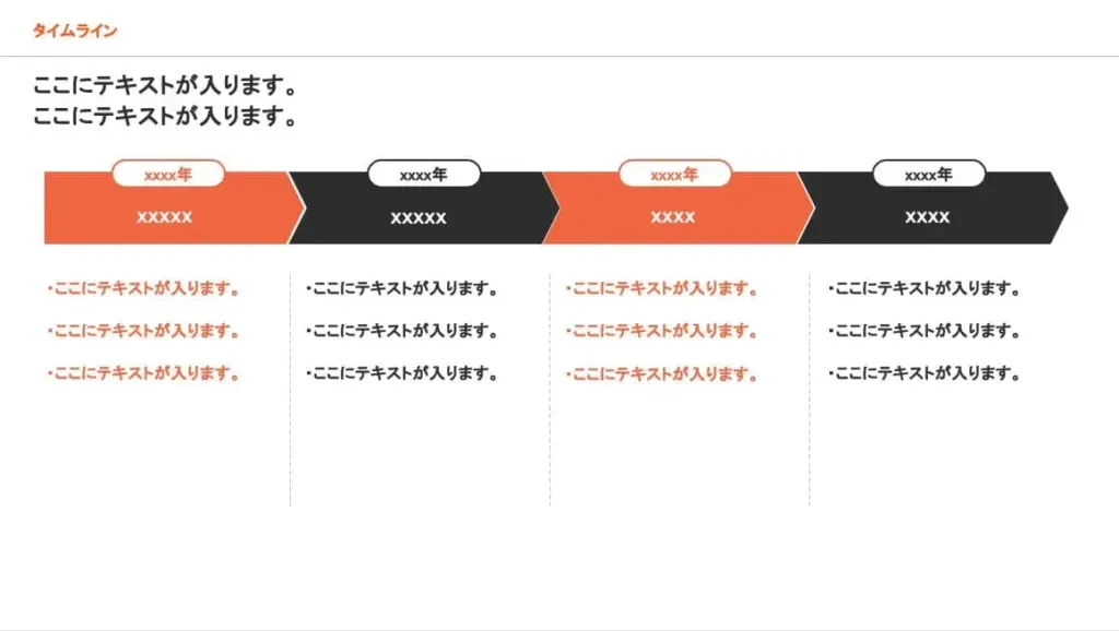 見やすく整理された年次イベントのタイムラインスライド